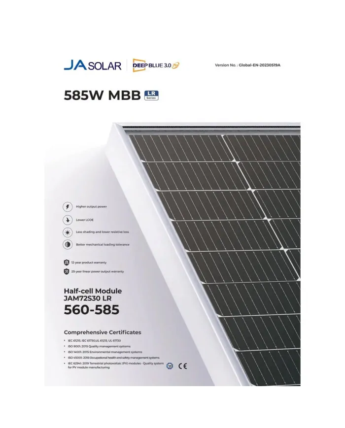 JA Solar JAM72S30-570/LR MC4-EVO2 570W Panel Solar