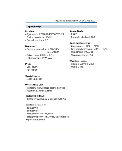HOYMILES DTSU 666 pametni števec električne energije DTSU666 CT 3×100A, 3‑fazni, RS485, za DIN letev