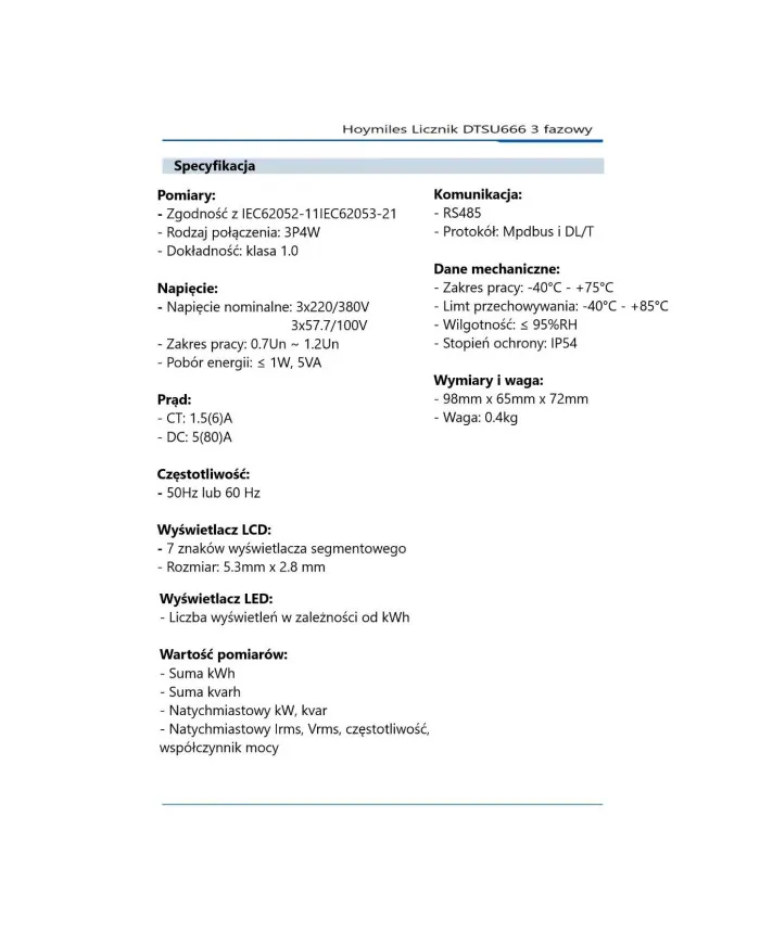 HOYMILES DTSU 666 Mätare med CT 3 X 100A (3-fas)