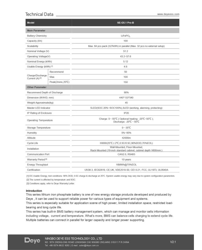 DEYE SE-G5.1 PRO-B 5.12 kWh