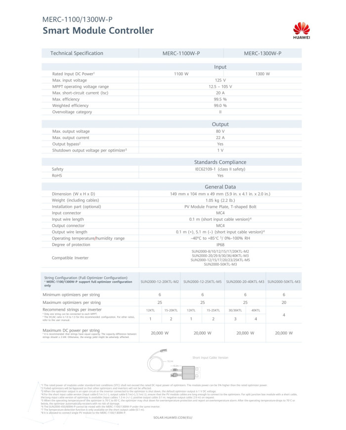 Huawei MERC-1300W-P Smart PV optimizator (dolgi kabel)