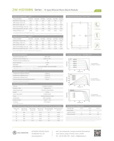 Jolywood JW-HD-108N-435W Bifacial Full Black N-type 435W Napelem