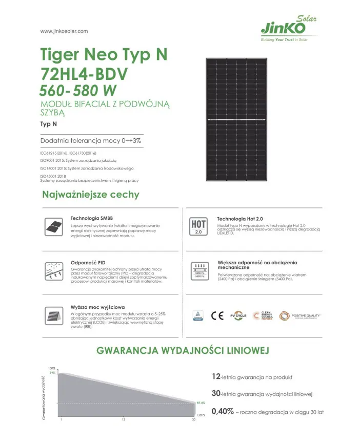 Jinko JKM580N-72HL4-BDV Bifaciálny 580W MC4-EVO2 (Tiger Neo N-Type)