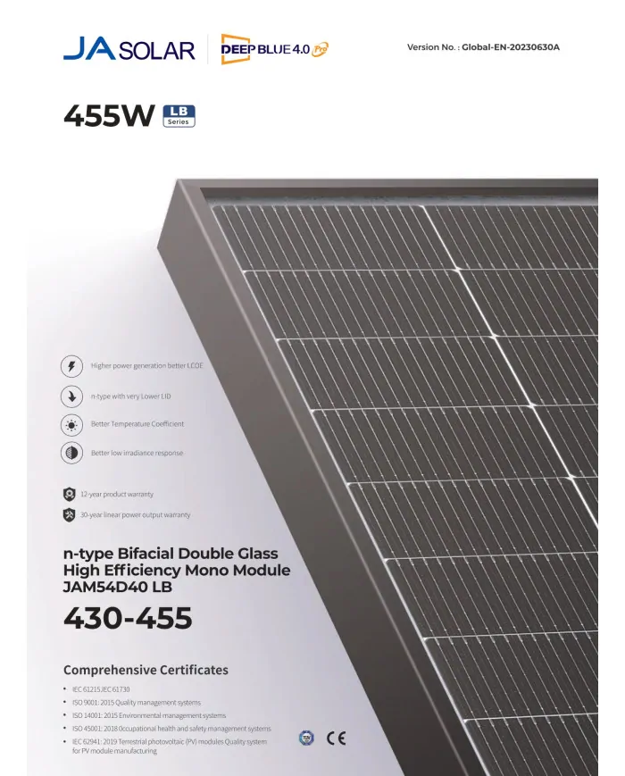 ja solar jam54d40 bifacial 450w marco negro