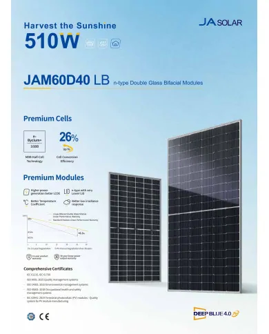 JA Solar JAM60D40 Bifacial 500W LB Čierny Rám MC4 (N-Type)