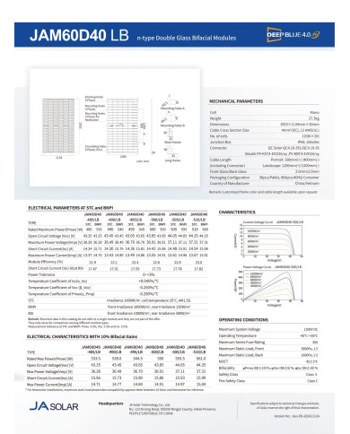 JA Solar JAM60D40 BIFACIAL N-Type MC4 500W Juodas rėmas
