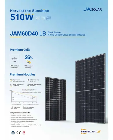 JA Solar JAM60D40 Bifacial 500W LB Sort Ramme MC4 (N-Type)