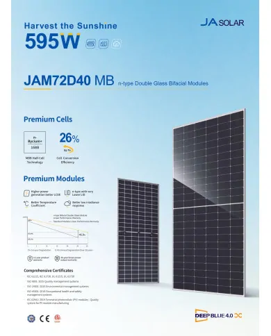 JA Solar JAM72D40-595W LB Bifacial (N-Type) Ezüst Keret