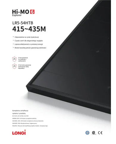 Longi Solar LR5-54HTB 435W (Hi-MO 6) Cadre Noir