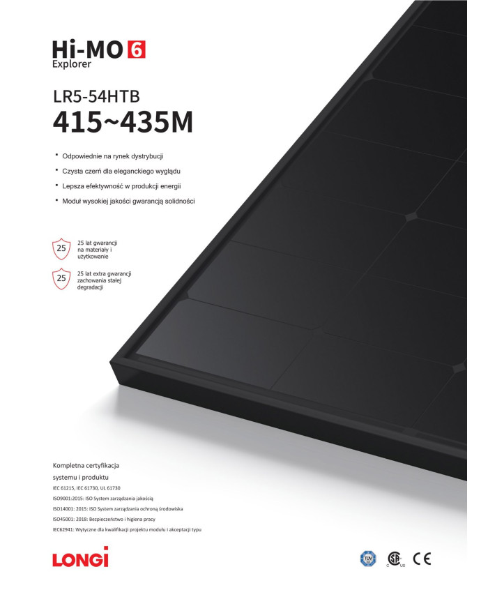 LONGI Hi-MO X6 LR5-54HTB 435W Visiškai Juodas Rėmas