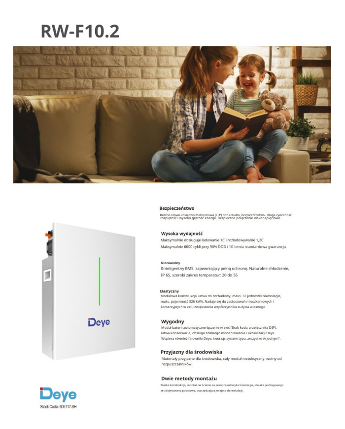 DEYE RW-F10.2 51,2 V 200 Ah 10,2 kWh