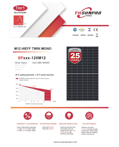 SUNPRO SP600-120M12 600W Panel Fotowoltaiczny Srebrna Rama