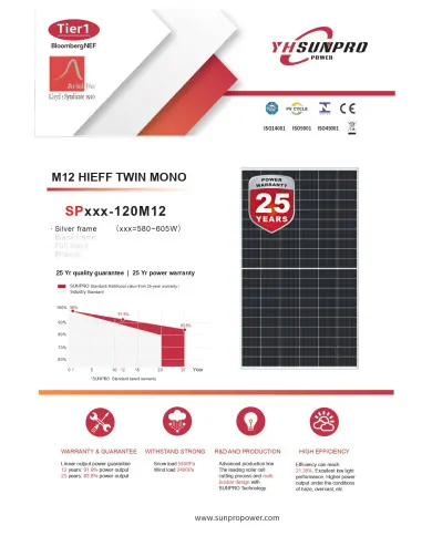 SUNPRO SP600-120M12 600W Solpanel Sølvramme