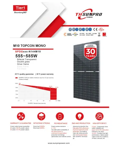 SUNPRO 580W N-Type Bifacial Ramă Argintie