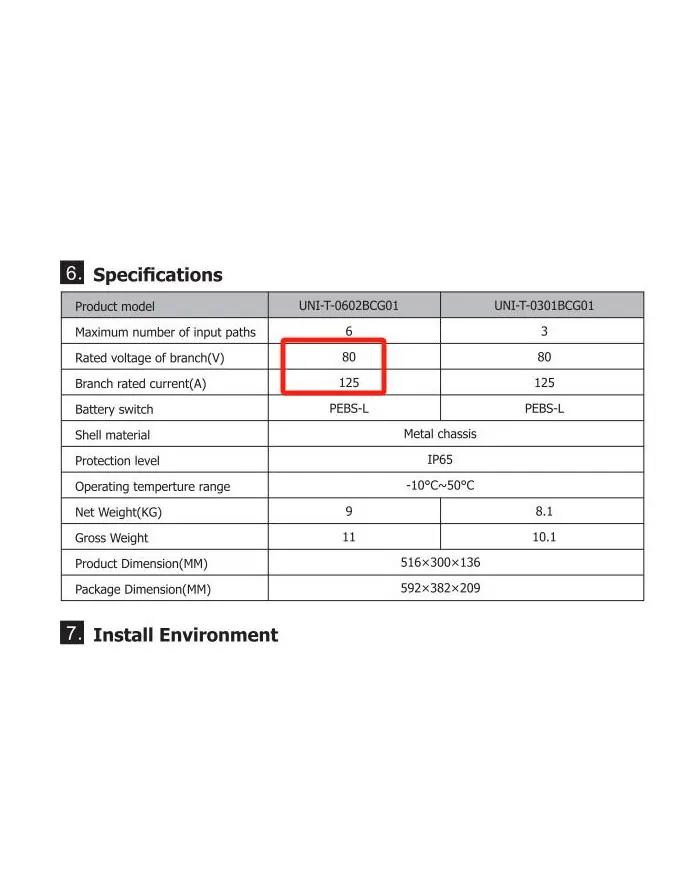 FelicityESS Batterie Combiner Box 6 in-2 out UNI-T-0602BCG01 80A, 125V
