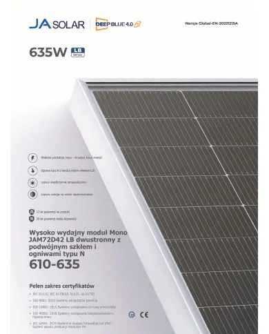 JA Solar JAM72D42-635W Bifazial N-Typ Rahmen