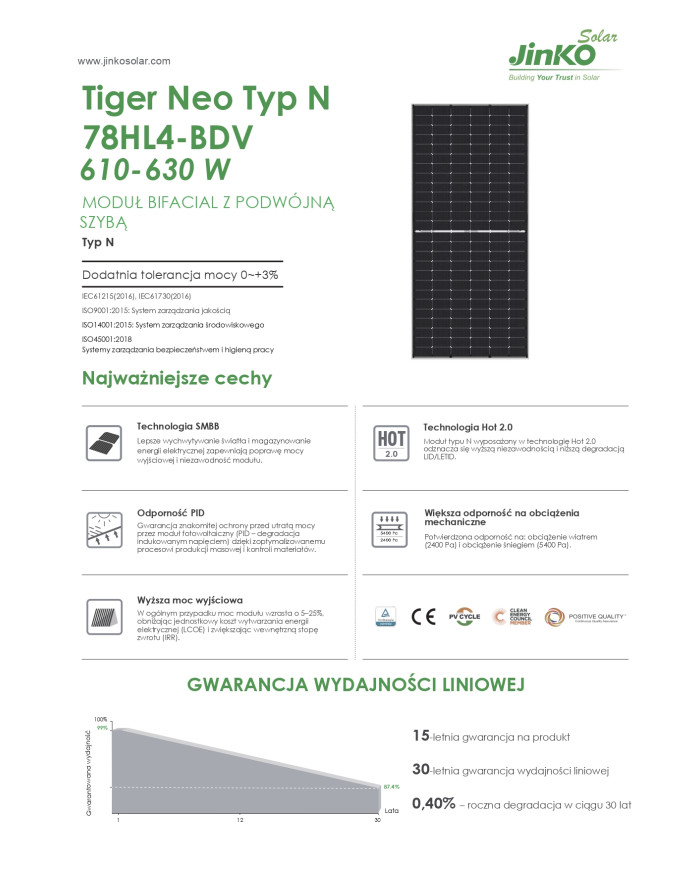 Jinko JKM630N-78HL4-BDV Bifacial 630W MC4-EVO2 (Tiger neo N-Type) Rahmen