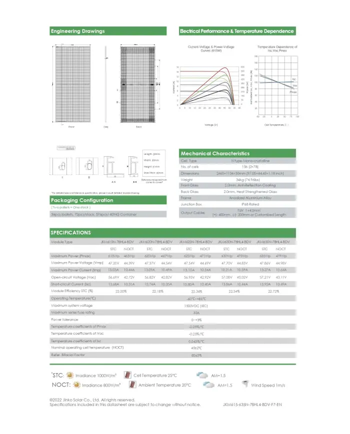Jinko JKM630N-78HL4-BDV Bifacial 630W MC4-EVO2 (Tiger neo N-Type) Frame