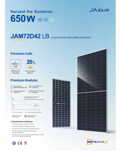 JA Solar JAM72D42-630/LB N-Type Bifacial Double Glass Module