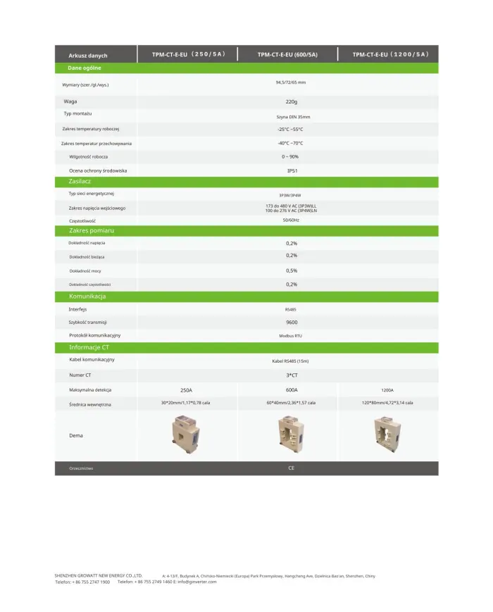 Growatt TPM-CT-E-EU Medidor de energía trifásico con transformador de corriente (250/5A)