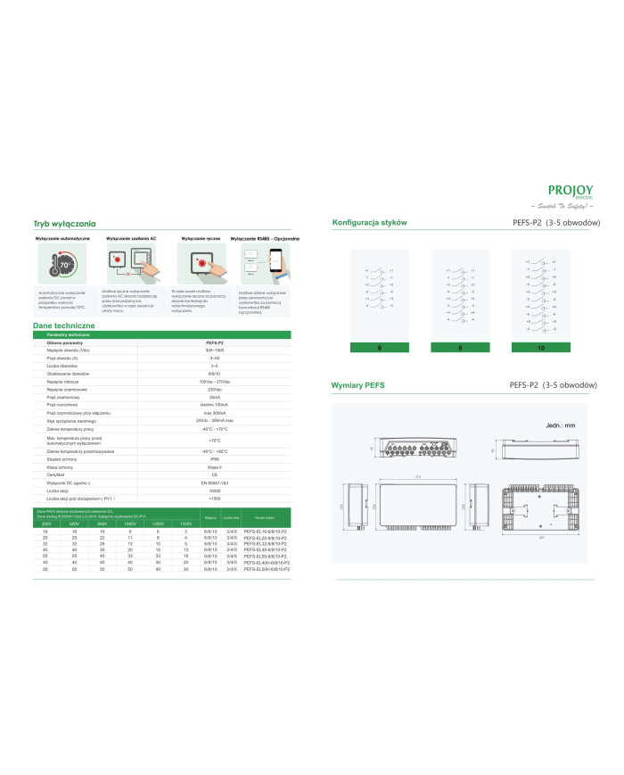 PROJOY PEFS-EL-40H-10 (P2) Interruttore di sicurezza CC a 5 stringhe