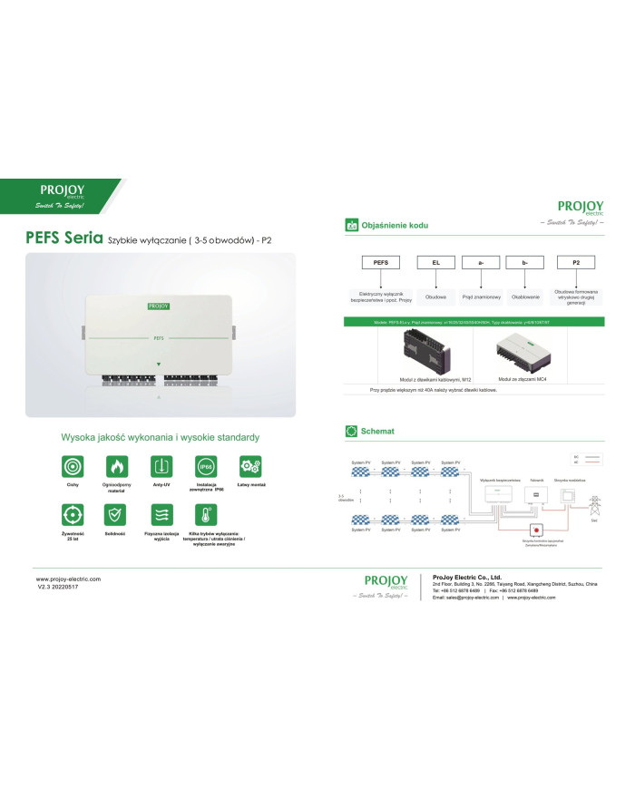 PROJOY PEFS-EL50H-6(P2) 3-STRING Interruptor de seguridad contra incendios