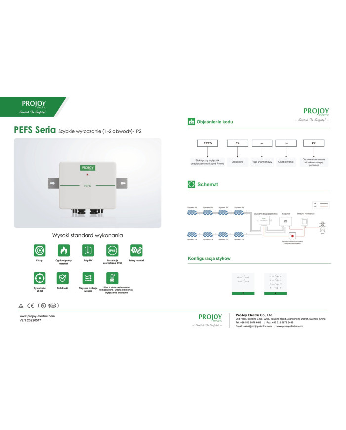 PROJOY PEFS-EL40H-4(P2) 2-STRING Interruptor de seguridad contra incendios