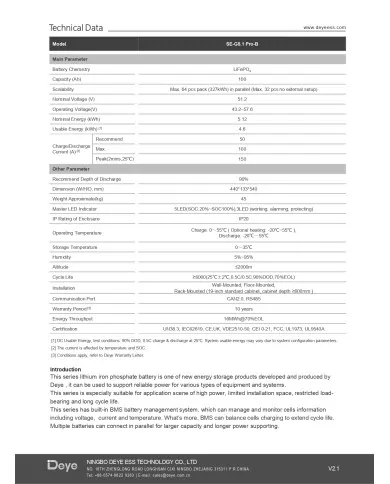 DEYE SE-G5.1-Pro-B 51.2V 100Ah 5.12kWh
