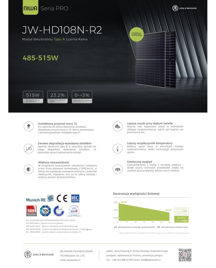 Jolywood JW-HD108N-R2 500W Bifacial Marco Negro (Tipo N)