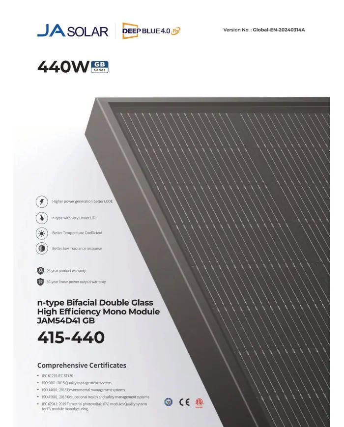 JA Solar JAM54D41 440W Bifacial Όλο Μαύρο MC4 (N-Tύπος)