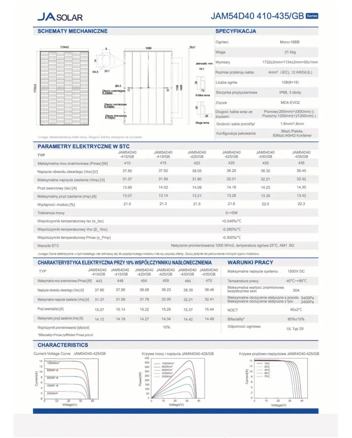 JA SOLAR JAM54D40 BIFACIAL 420W MB Schwarzer Rahmen