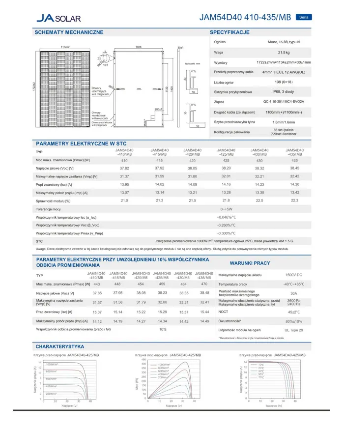 JA SOLAR JAM54D40 BIFACIAL 420W MB Schwarzer Rahmen