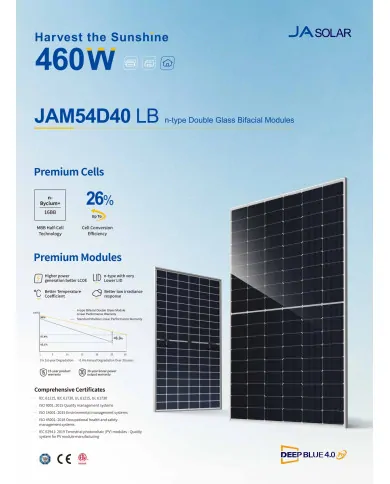 JA Solar JAM54D40 Bifacial 455W LB Μαύρο Πλαίσιο MC4 (N-Type)
