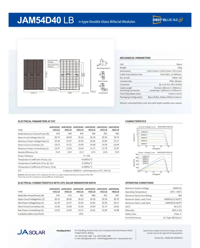 ja solar jam54d40 bifacial 450w sort ramme