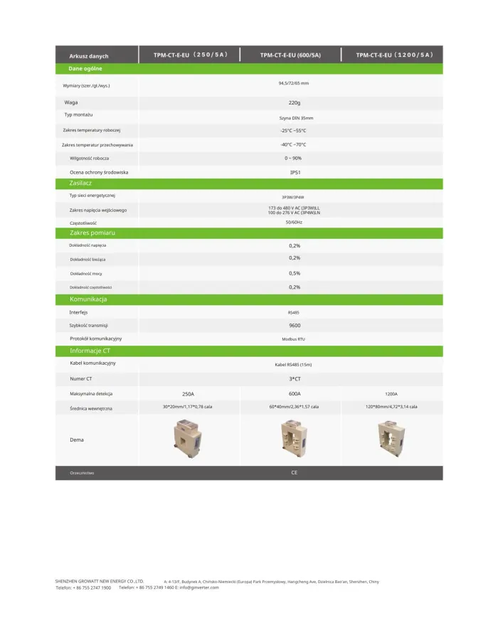 Growatt TPM-CT-E-EU Medidor de Energia Trifásico com Transformador de Corrente (250/5A)