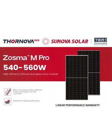 Sunova DG Zosma M Pro 550W Bifacial Double Vitrage Cadre Argent