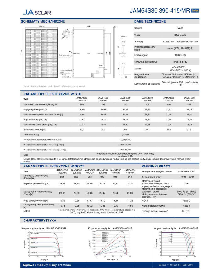JA SOLAR JAM54S30-HC MONO 410W MR Μαύρο Πλαίσιο