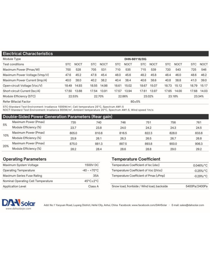 DAH Solar DHN-66Y18/DG 720W Bifacial N-Type Halfcut Zilver Paneel