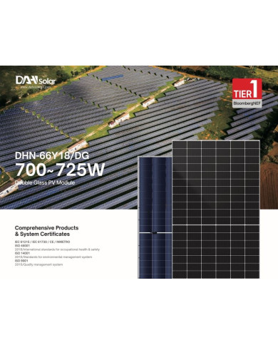 DAH Solar DHN-66Y18/DG 720W Bifacial N-Type Halfcut Zilver Paneel
