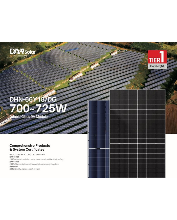 DAH Solar DHN-66Y18/DG 720W Bifacial N-Type Halfcut Silver Panel