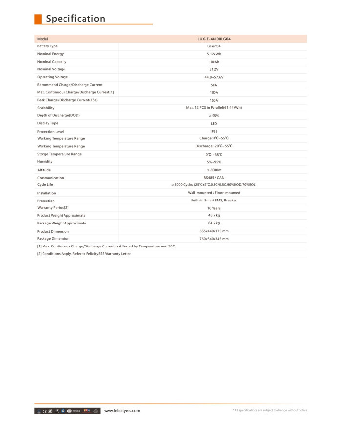 FelicityESS LUX-E-48100LG04 5,12kWh 51,2V (IP65)