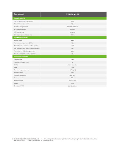 GROWATT SYN-100-XH-30 Caixa de Backup para MID XH