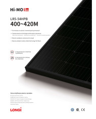 LONGI LR5-54HPB 9BB Jumătate Celulă MONO 415W Complet Negru
