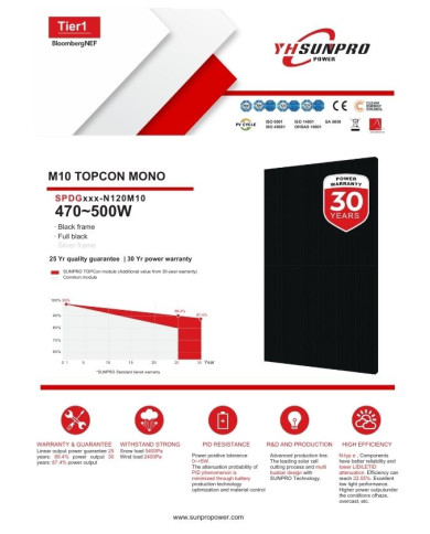 Painel Solar SUNPRO 500W TOPCon Full Black