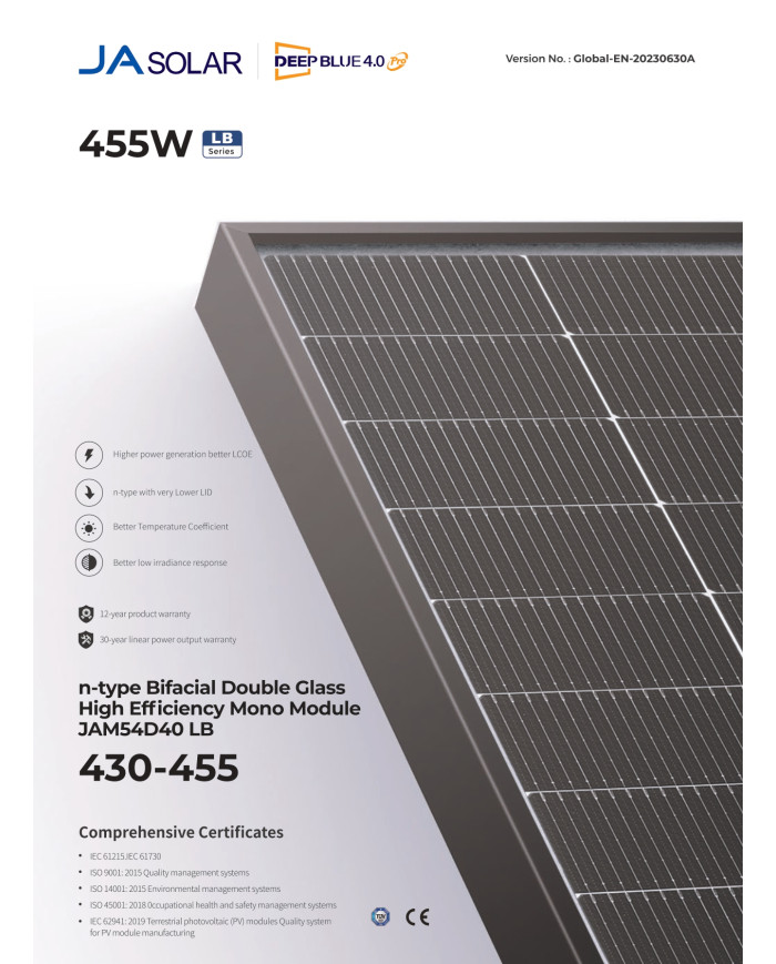 ja solar jam54d40 bifacial 450w sort ramme