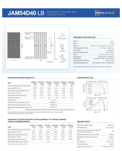 JA Solar JAM54D40 Bifacial 455W LB Cadre Noir MC4 (N-Type)