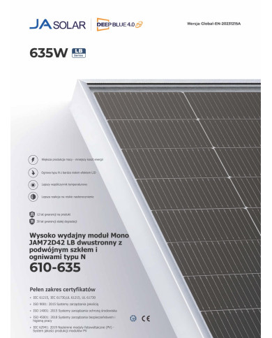 JA Solar JAM72D42-630W LB Bifacial (N-Type) MC4-EVO2