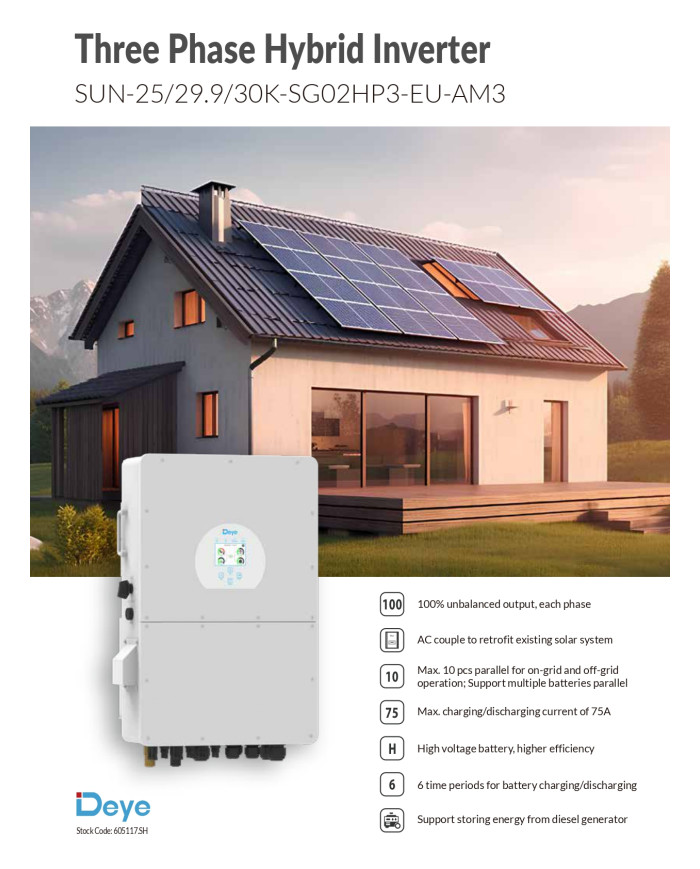 Deye SUN-30K-SG02HP3-EU - Hybridní Měnič 30kW