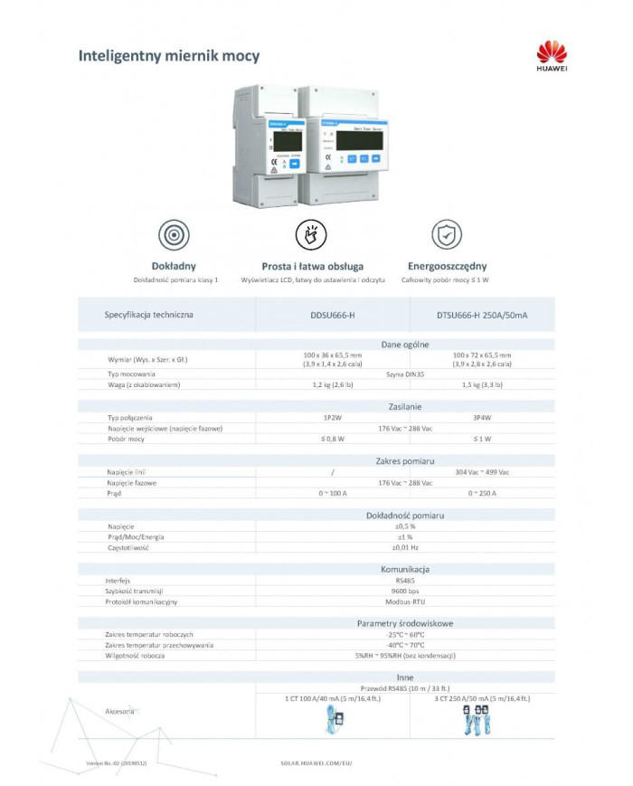 Huawei DTSU666-H Sensor de Potencia Inteligente Trifásico con TC 250A/50mA