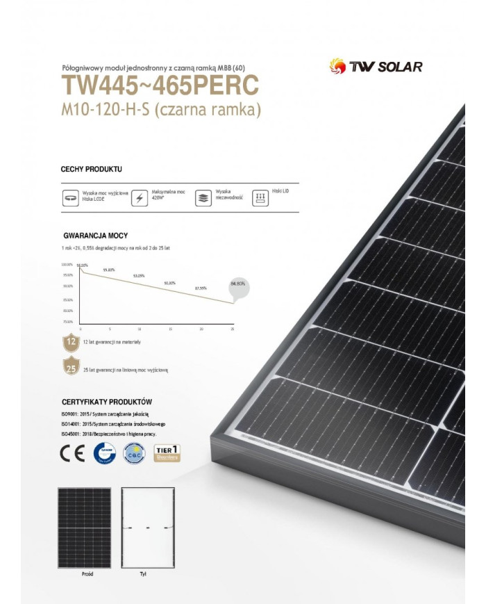 TW Solar TW460MAP-120-H-S 460W Juodas Rėmas